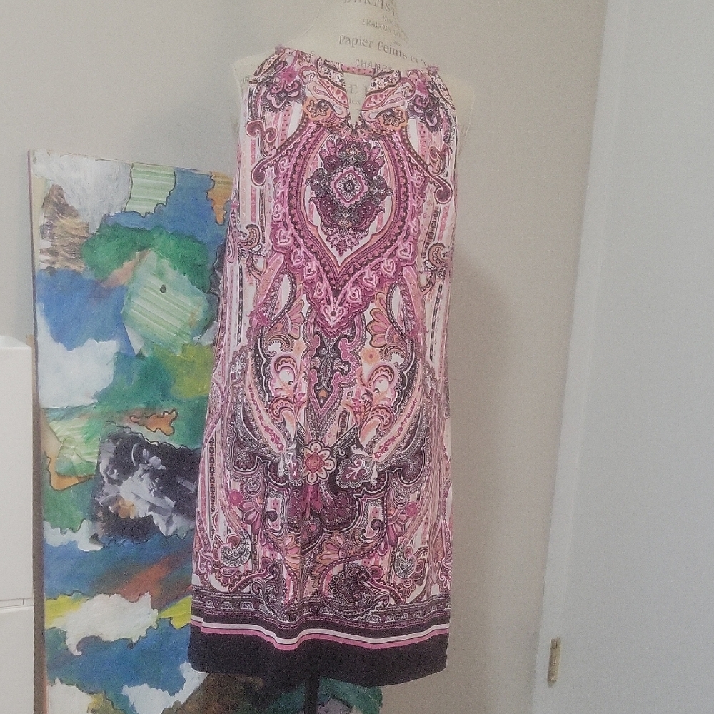 INC International Concepts Pink and Black Paisley Mini Dress